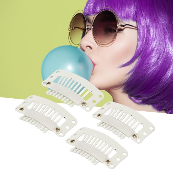 100 st 9-tänder Hårförlängningsklämmor Multifunktions 32 mm gör-det-själv-perukklämmor för hårförlängning Vit