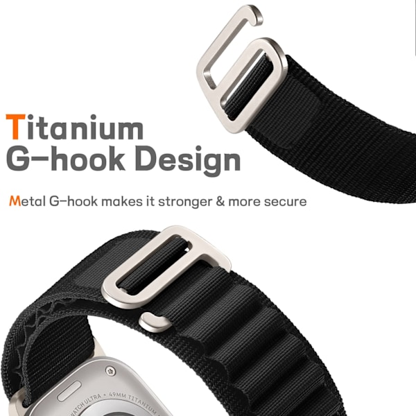 Nylonhihna yhteensopiva Apple Watch Ultra -hihnan 49mm 45mm 44mm 42mm kanssa, ranneke urheiluranneke iWatch Ultra/8/7/6/5/4/3/2/1/SE:lle, musta