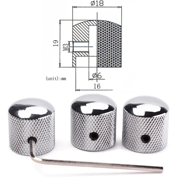 4-pack Mässing Dome Rattar Volym Tonkontroll Rattar för Elgitarr Bas Skruvtyp (Krom)