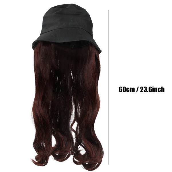 Muodikas musta bucket cap hattu peruukki pitkät kiharat hiukset ulkona hiuslisäke Tummanruskea