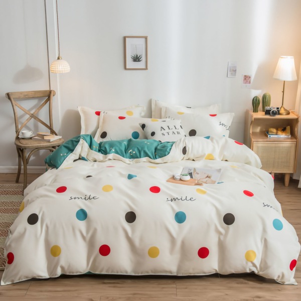 Hudvänligt cover Förtjockad polyester Mjukt borstat cover Quilt Sängkläder för sovsal Färgglada prickar 200x230cm