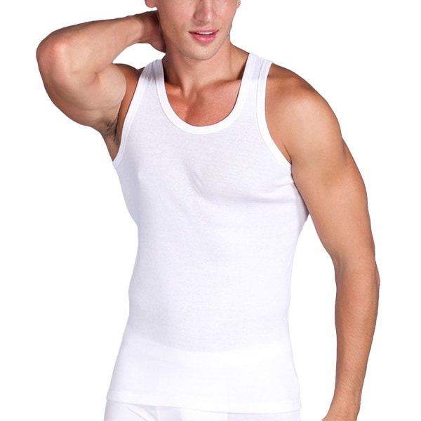 Miesten hihaton toppi pyöreä pääntie, ohuesti istuva pehmeä puuvillainen casual urheiluliivi Valkoinen XL