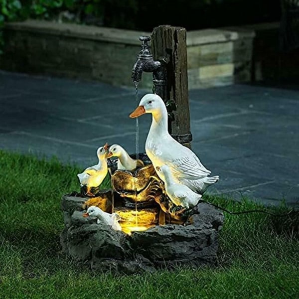 Resin Ducks Feature Fountain EGERN power med let solenergi med lys solar power with light