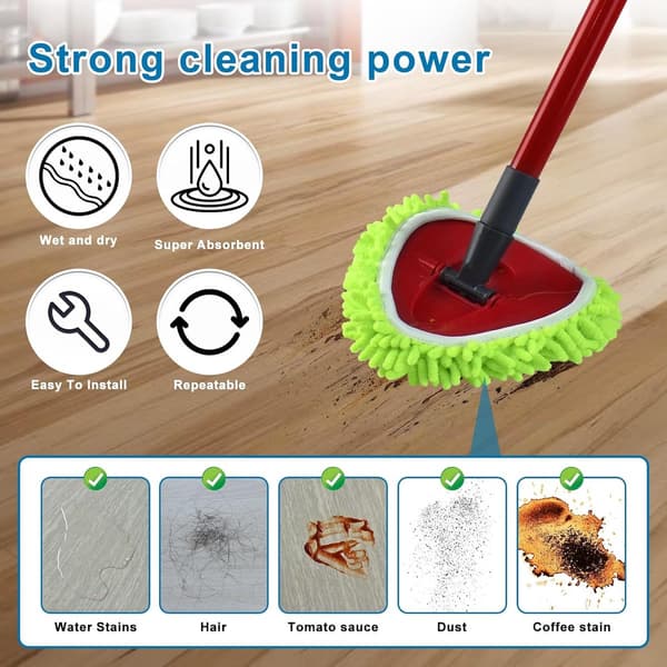 6 mopputskiftninger for O Cedar - Mikrofiber Chenille, Maskinvaskbar - for Spinnmopper