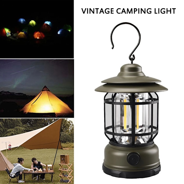 LED campinglys hengende teltlampe Retro bærbar lampe svart