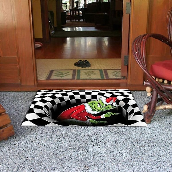 Grinch Joulu Ovimatto Liukumaton 3D Illuusio Tervetuliaismatto Joulu Kodin Sisustus Lahja (FMY) B