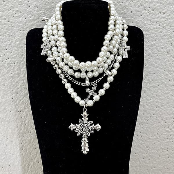 Mode Multilagers Pärlkors Hängsmycke Halsband Smycken Gåvor
