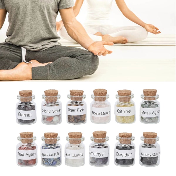 12 stk krystal stenchip flasker sæt naturlige helbredende sten ønskeflasker til Chakra Reiki Meditation