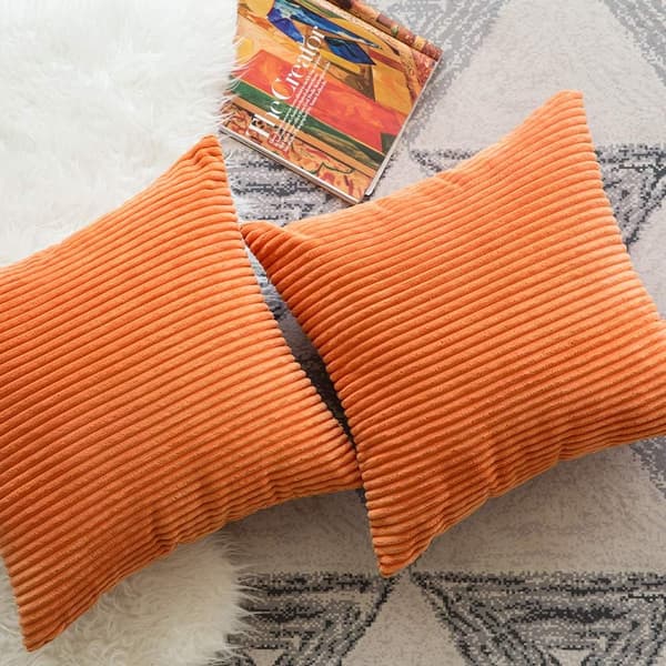 2-pack Corduroy Kuddfodral Mjuk Soild Randig Höst Kuddfodral Set Kuddfodral för Soffa Sovrum Bil 40 x 40 cm Orange