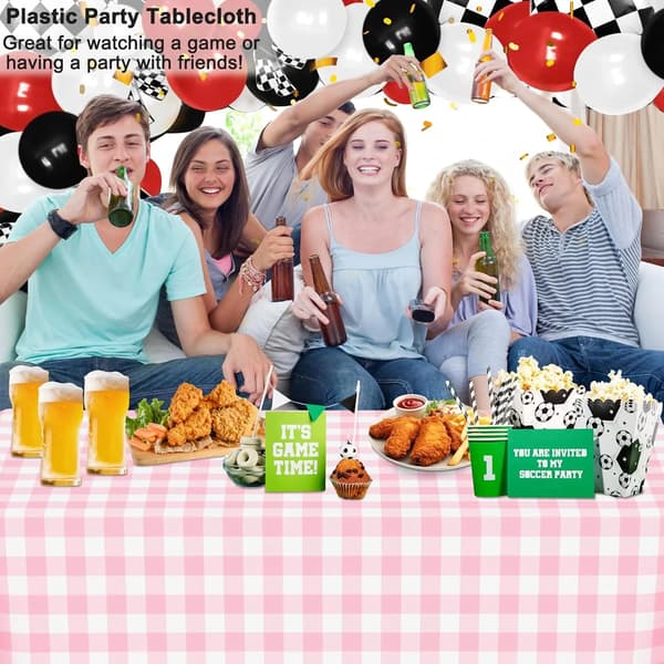 2-pack rektangulär plastduk, engångs rosa och vit rutig bordsduk för fester, picknick och bröllop, 137 x 274 cm