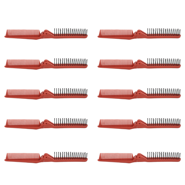 10 stk sammenleggbar kam røde fine tenner Slitesterk ABS-lommestørrelse Høy temperaturbestandig reisekam for menn skjeggbart