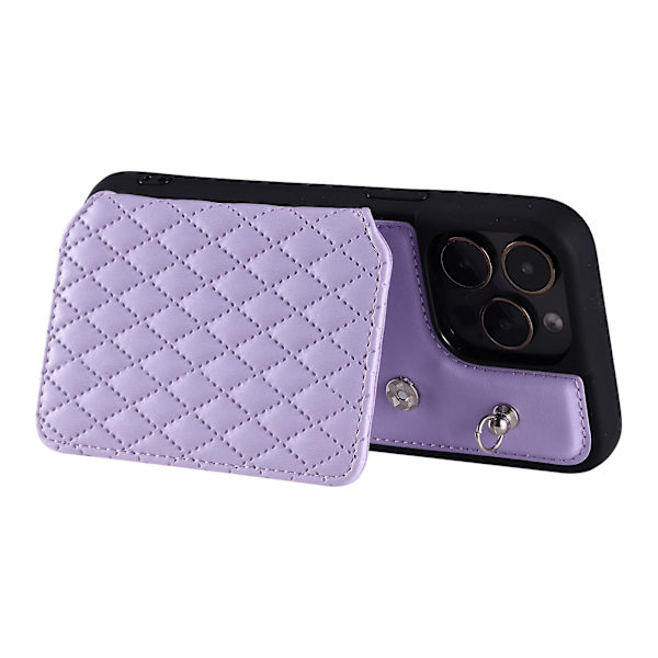 Telefonfodral för iPhone 15 Pro Max Rfid Blocking Pu Läderbelagd TPU-skal med handledsrem Purple