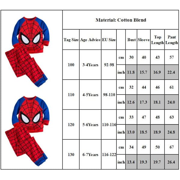 Spiderman Børne Pyjamassæt - Blød T-shirt & Bukser 2-Dele 100cm