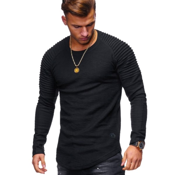 Enfarvet Slim Fit Långærmad T-shirt med rund hals for mænd XXL