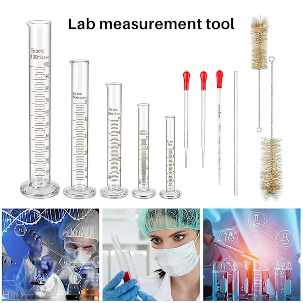 Glas Mätcylindrar Set, Premium Borosilikatcylindrar Kit med 3 Pipetter + 2 Borstar.pa