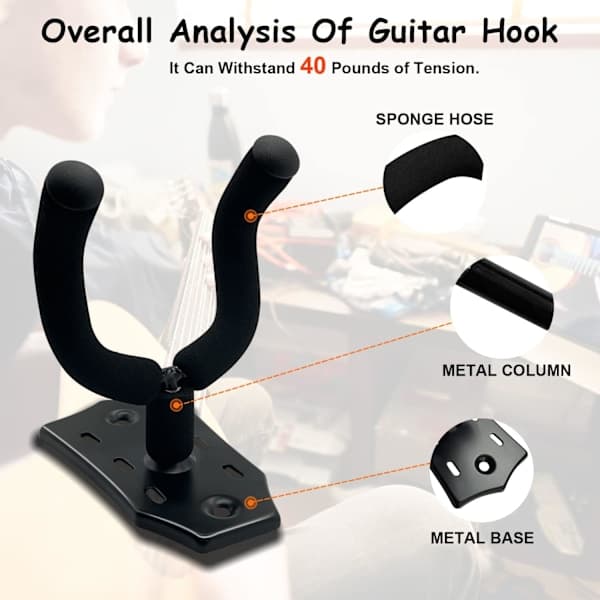 Gitarr Väggfäste Hängare 2-Pack, Metall Gitarrhängare med Skruvar, Gitarrfäste med Skyddande Svamp, Gitarrhållare Stativ Lämplig för Bas/Gitarr