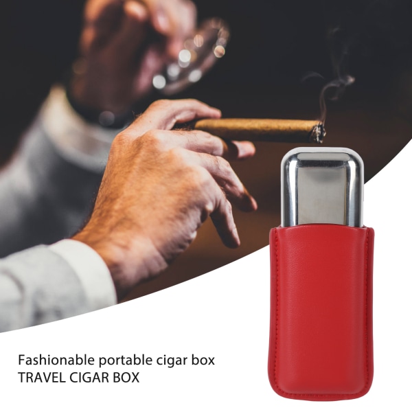 Sigaretuiholder Bærbart skinn 2-holder sigaretui med rustfritt stålrør for utendørs reiser Rød