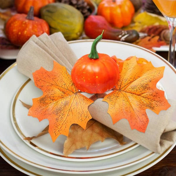 Høst Serviettring Håndlaget Pumpe Lønn Blad Serviett Spenne Holder for Halloween Thanksgiving Bryllup Gård Borddekking Pumper