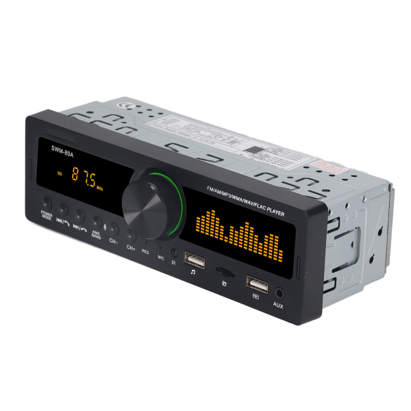 Bilstereo MP3-spelare 12V Bluetooth 5.0 AUX-ingång FM AM-radio Power Minnesfunktion Bilstereo med färgglada lampor 80A