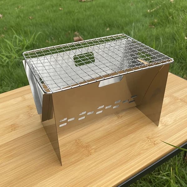 Bärbart minigrillställ, hopfällbart BBQ-ställ i rostfritt stål för utomhuscamping, picknick, bakgård, silver 20 x 13 x 12 cm