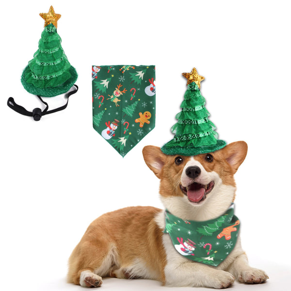 Christmas Dog Bandana Hatt, Dog Christmas Hat Skjerf, Dog