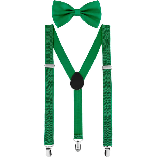 Suspender fluga Set Clip On Y-form Justerbara hängslen, 80-talshängslen axelremmar för St Patrick's Day Cosplay Party