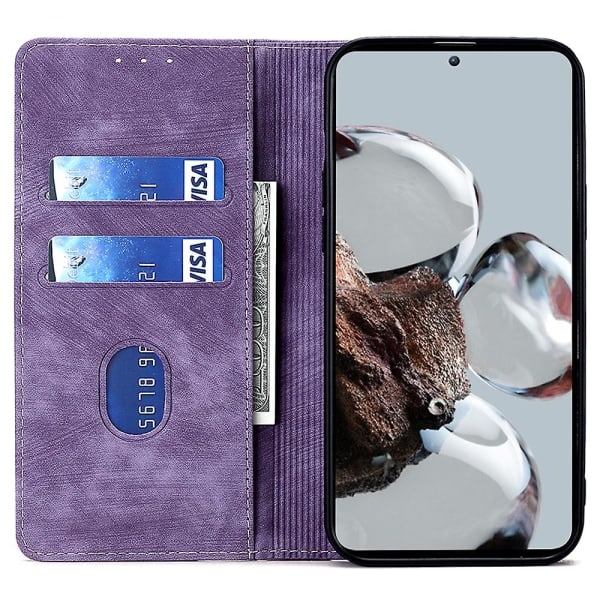 Texturerat cover för Xiaomi Redmi Note 12 Turbo / Poco F5 5g Rfid blockerande plånbok Magnetisk läder Flip Stand Case Lila
