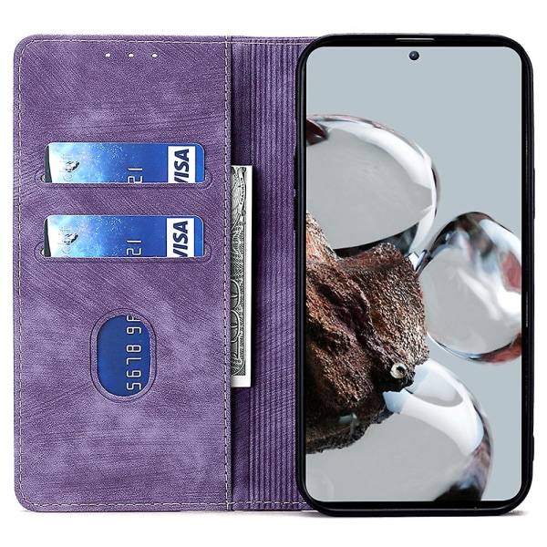 Texturerat skal för Xiaomi Redmi Note 12 Turbo / Poco F5 5g Rfid-blockerande plånbok Magnetiskt läder Flip Stand Fodral Lila—PA