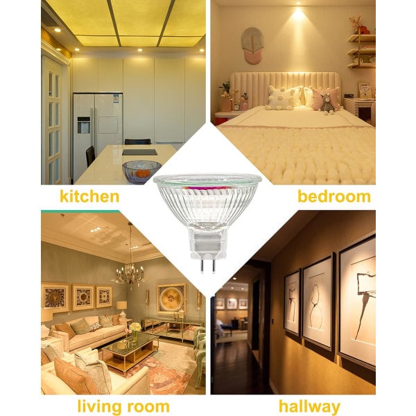 Paris_MR16 Spotlyspære, 12V 20W Lyskilde, Gu5.3 Dæmpbar MR16 Lyskilde, 2-benet Halogenpære Varm Hvid 2700K, 6-pak
