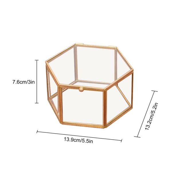 Sekskantet Form Geometrisk Gennemsigtigt Glas Blomsterværelse Glasringæske Vielsesring Smykkeskrin Boligindretning