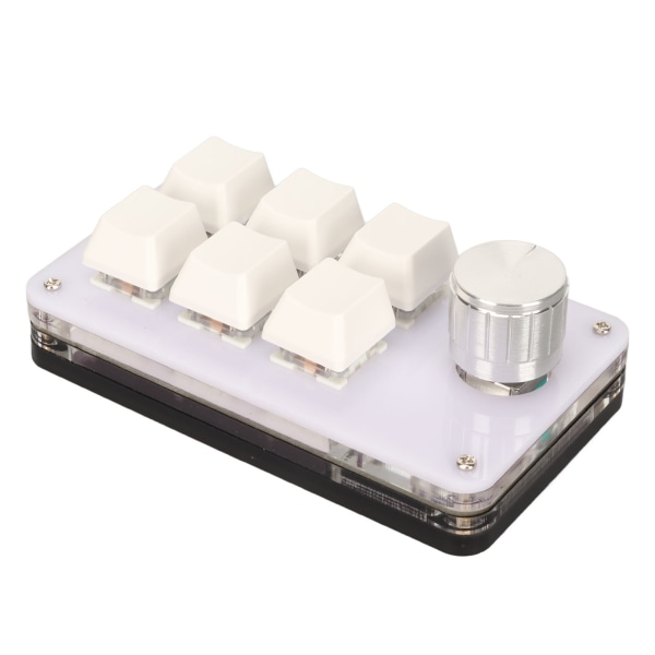 Minitastatur med 6 taster med knott RGB lyseblå bryter Kablet tilkobling Plug and Play DIY Programmerbar enhånds mekanisk tastatur Hvit