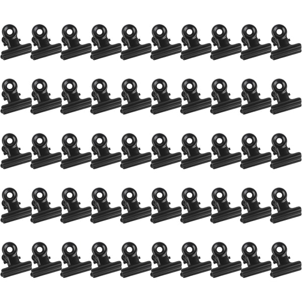 50 kpl saranoiduilla metallileukoilla Vahva jousi musta bulldog-leuka 22 mm metallileuat Pieni paperileuka tiedostoille Ruokakassit Valokuvat