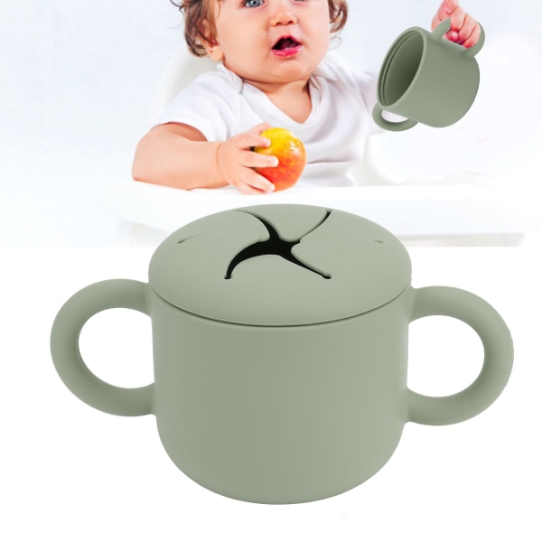 Baby Learning Drinking Cup Silikone Dobbelt Håndtag Design Nem rengøring Lækagesikker Toddler Training Cup Grøn