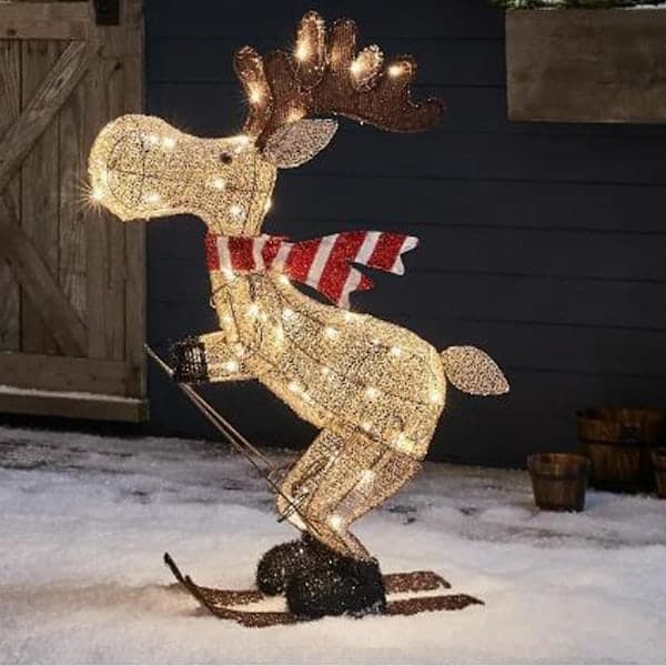 Udendørs Julefigur LED Skøjteløbende elg havepynt med timer