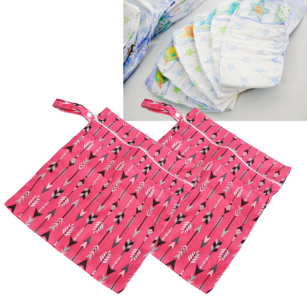 2 kpl Baby kangasvaippa märkä kuivapussi Vedenpitävä matkavaippojen säilytyslaukku, jossa on 2 vetoketjullista taskua vanhuksille 11 x 15,7 tuumaa