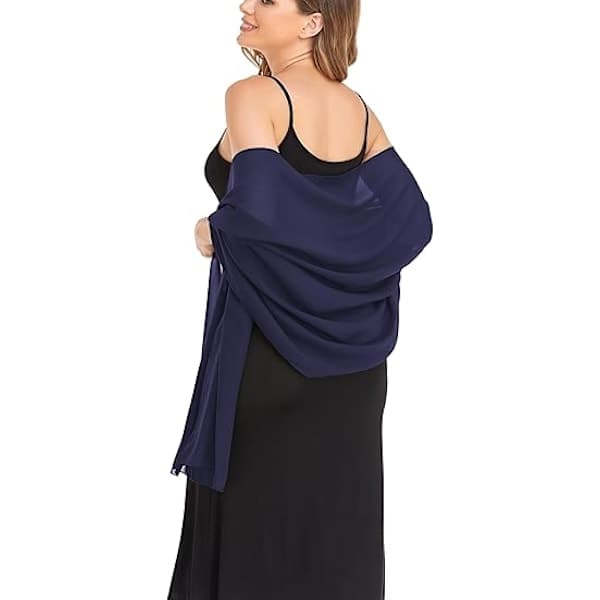 Navy Blue Evening Shawl and Wrap Sheer Chiffon Elegant Soft Silk