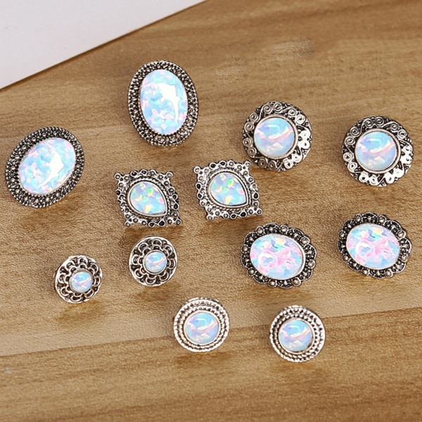 6 par mode kvinnor dam legering öronnålar geometri form opal örhängen smycken present