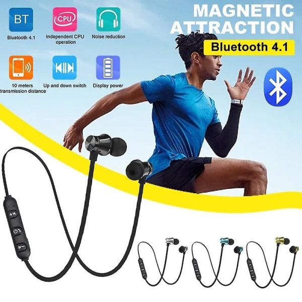 Trådlösa magnetiska Bluetooth-hörlurar Handsfree-headset med mikrofonbrusreducerande hörlurar för Huawei Xiaomi Samsung med låda with box blue331