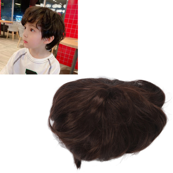 Pojan kihara lyhyt peruukki Poika pörröinen rakenne Kiharat lyhyet synteettiset hiukset lapsille Tummanruskea