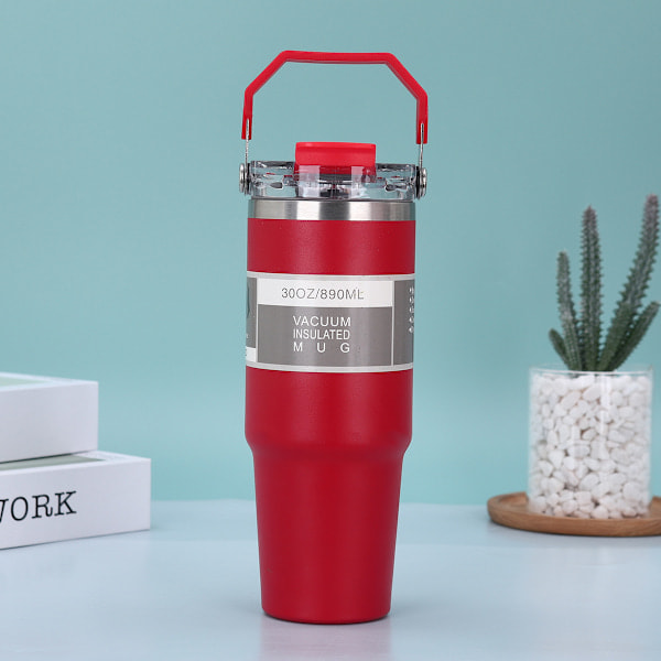 30oz transparent lås bärbar bilmugg 304 dubbelväggig vakuumisolerad mugg bil bärbar ismugg