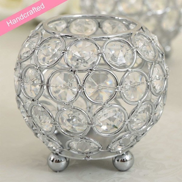 Gennemsigtig kristall rund skål Ljusholdere til bröllopsbordsdekoration Vas (8 cm diameter, sølv) - Lämplig til LED-lys/varmere