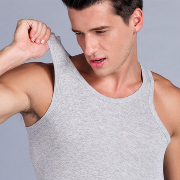 Ärmlöst linne för män med rund hals slimmad mjuk bomull Casual sportväst för löpning Grå XL