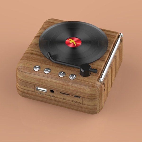 Vinylplade Bluetooth-højttaler Innovativ Mini FM-radio HiFi Stereolyd Retro Fonograf Trådløs højttaler Wood Grain