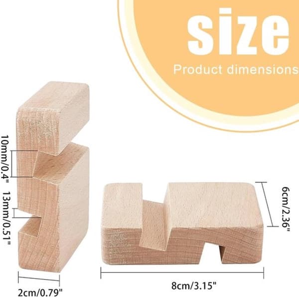 Trætelefon- og tabletstander, kompakt skrivebordsholder til hjem og kontor, 8 x 6 x 2 cm