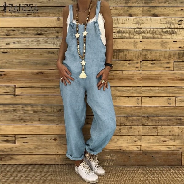 Jumpsuit til kvinder Playsuits Bukser Løse toppe Jumpsuit lyseblå 2XL_paris