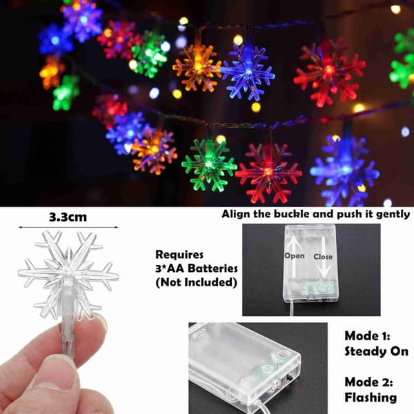 Christmas Tree Lights Multicolor 20 FT 40 LED Snowflake String Lights