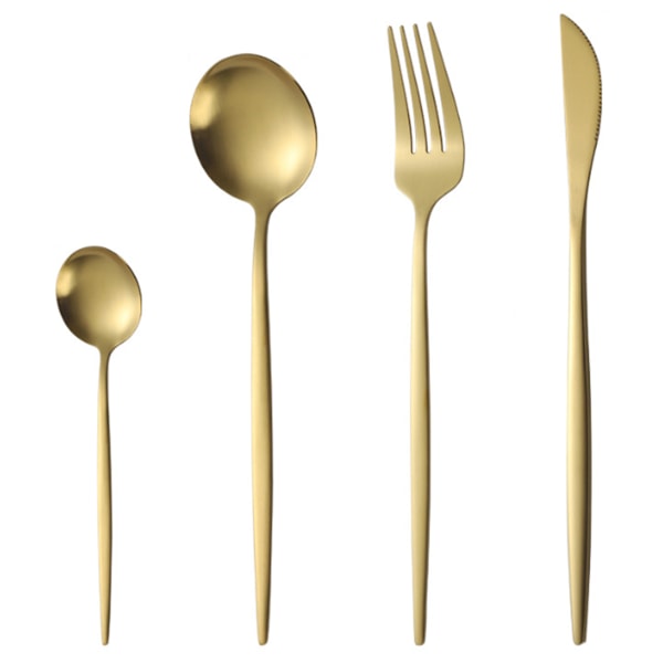 Bestikksett i Sølv, 16-Deler Satengfinish Bestikksett for 4, Kniver/Gaffler/Skeder Inkludert, Premium Rustfritt Stål Kjøkkenbestikksett for Hjemmet Gold