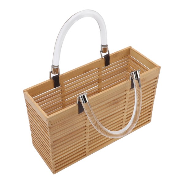 Fashionabla bambu handväska sommar elegant rektangulär ihålig tygväska med akryl handtag för shopping