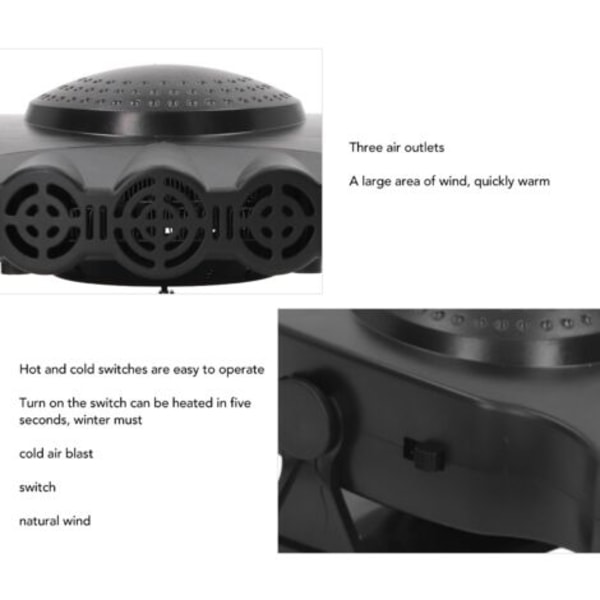 Dobbelt tilstands roterende 360° bilvarmer, 150W ABS, bærbar bilrudeafrimer, defogger 12V 12,5a 24V 9A.pa