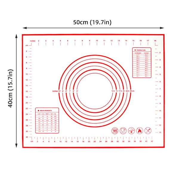 Silikoninen lasikuituinen leivonnainenpelti kakkujen leivontaan, vuorauspäällyste, alusta, taikinan rullausmatto, leivonnaisten työkalu Red 50x40cm